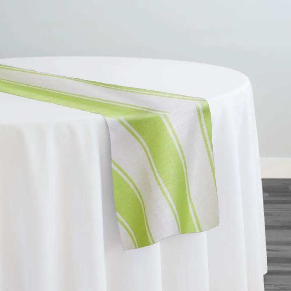 Cabana Stripe (Slub Print) Table Runner in Green / White