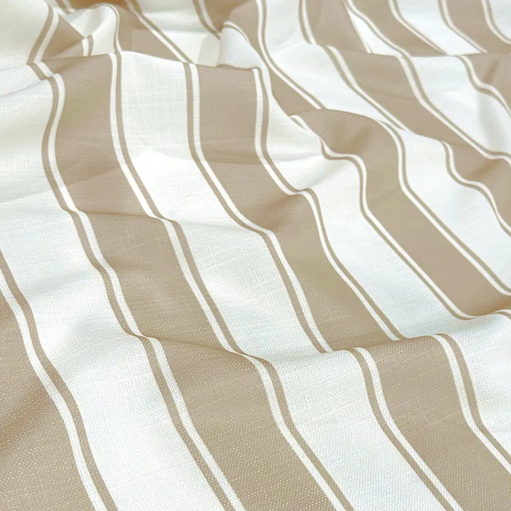 Cabana Stripe (Slub Print) Table Runner in Taupe / White