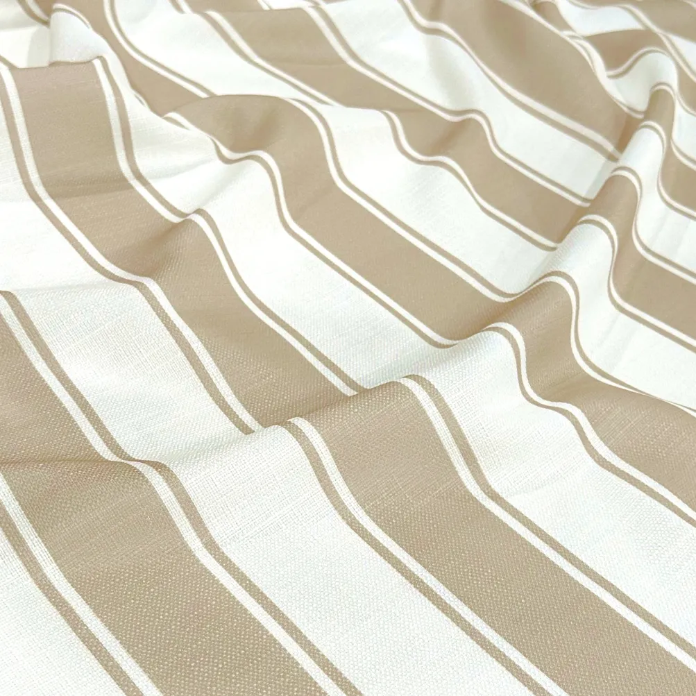 Cabana Stripe (Slub Print) Table Runner in Taupe / White