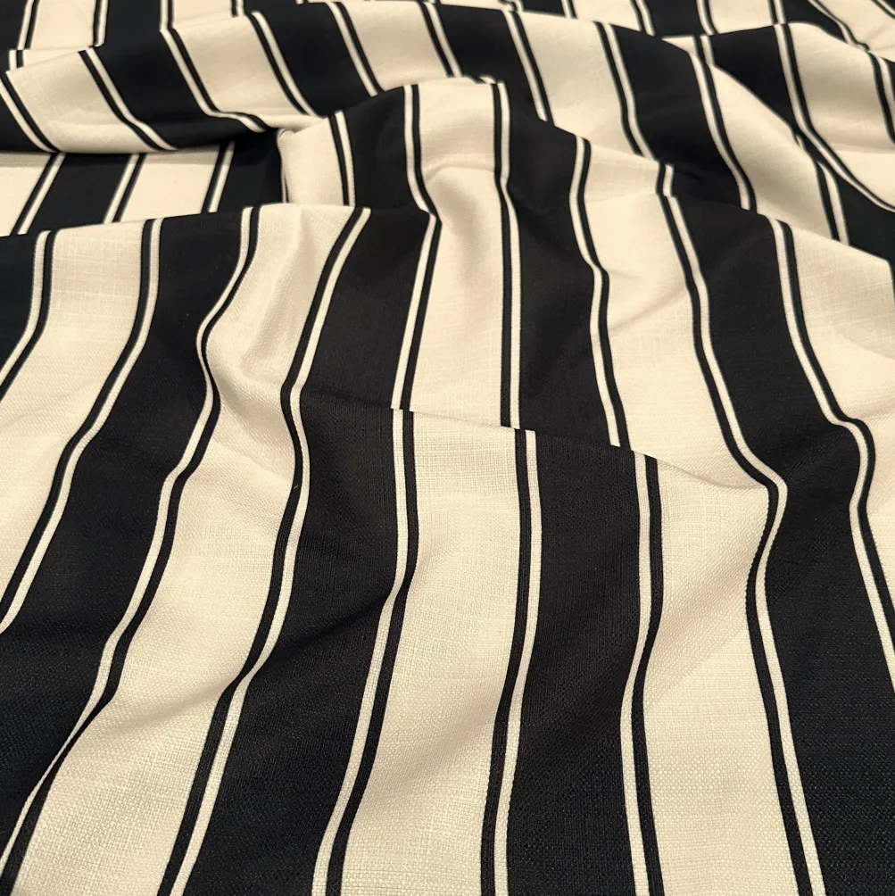 Cabana Stripe (Slub Print) Table Napkin in Black / Ivory