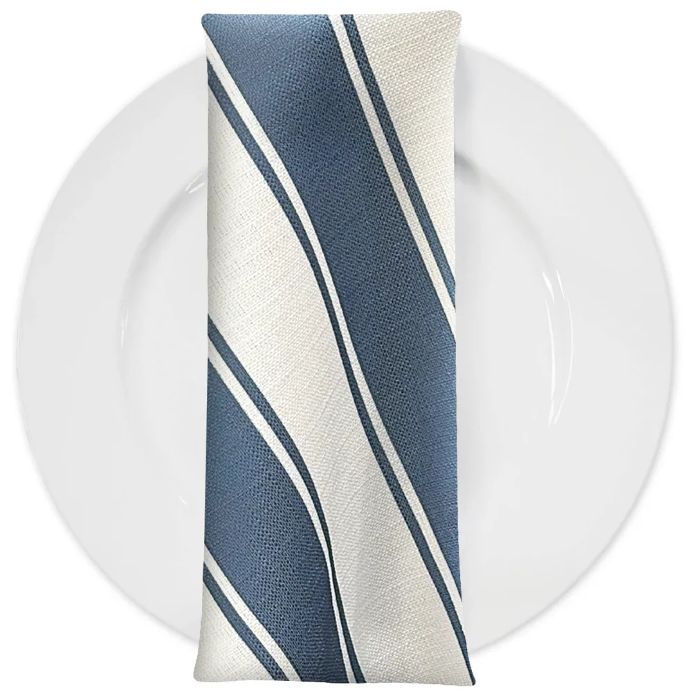 Cabana Stripe (Slub Print) Table Napkin in Navy / White