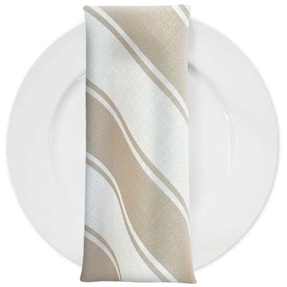 Cabana Stripe (Slub Print) Table Napkin in Taupe / White