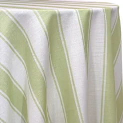 Cabana Stripe (Slub Print) Table Linen in Sage / White