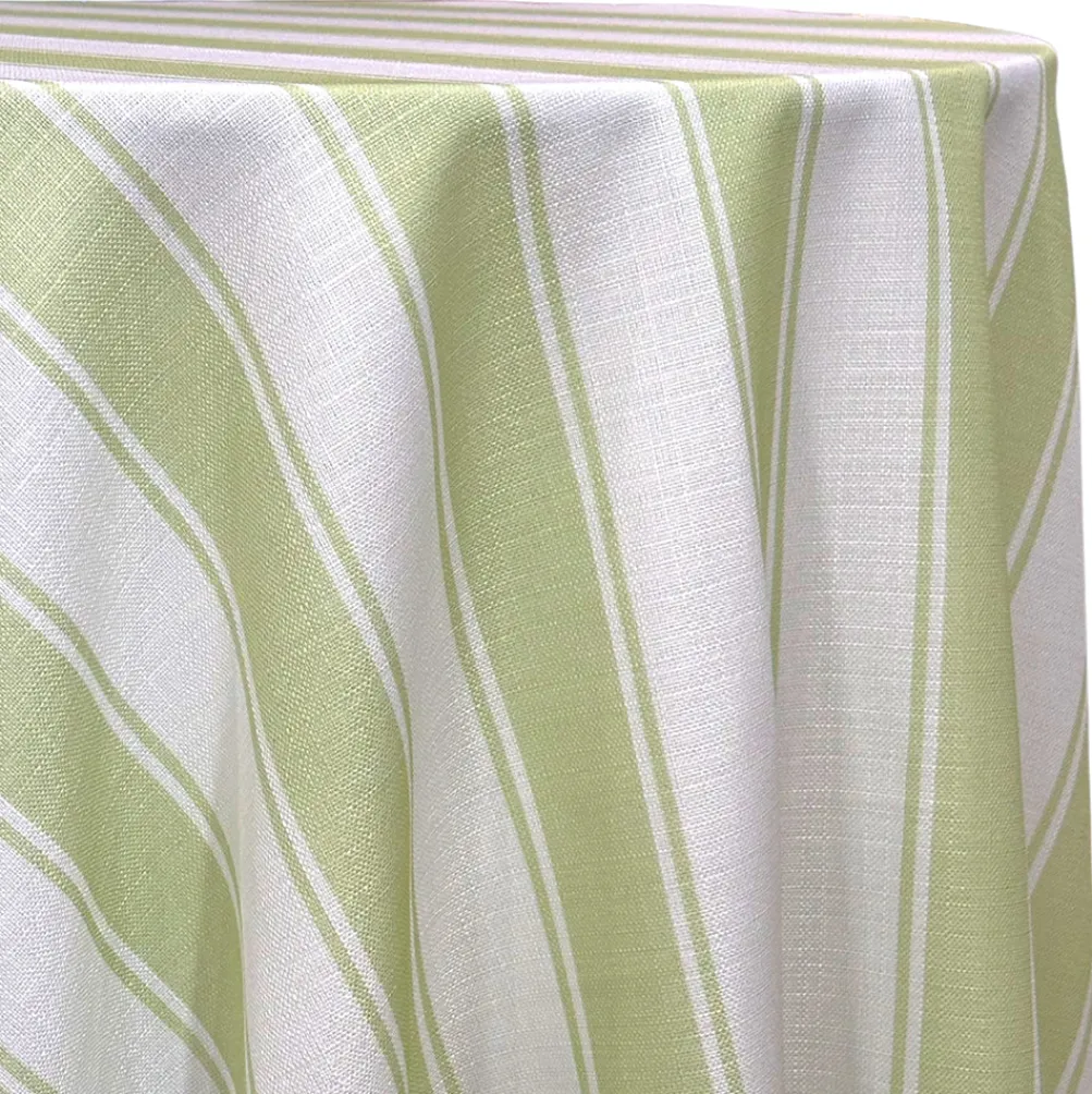 Cabana Stripe (Slub Print) Table Linen in Sage / White