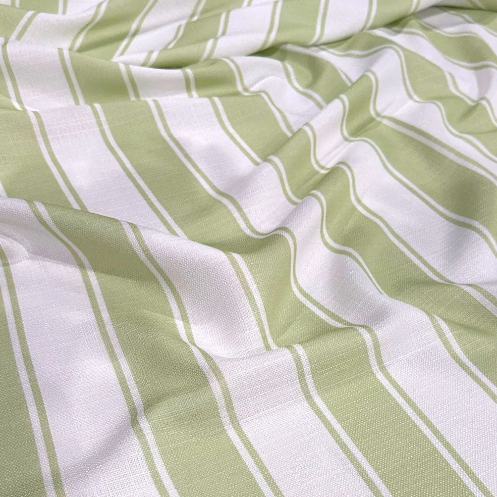 Cabana Stripe (Slub Print) Table Linen in Sage / White