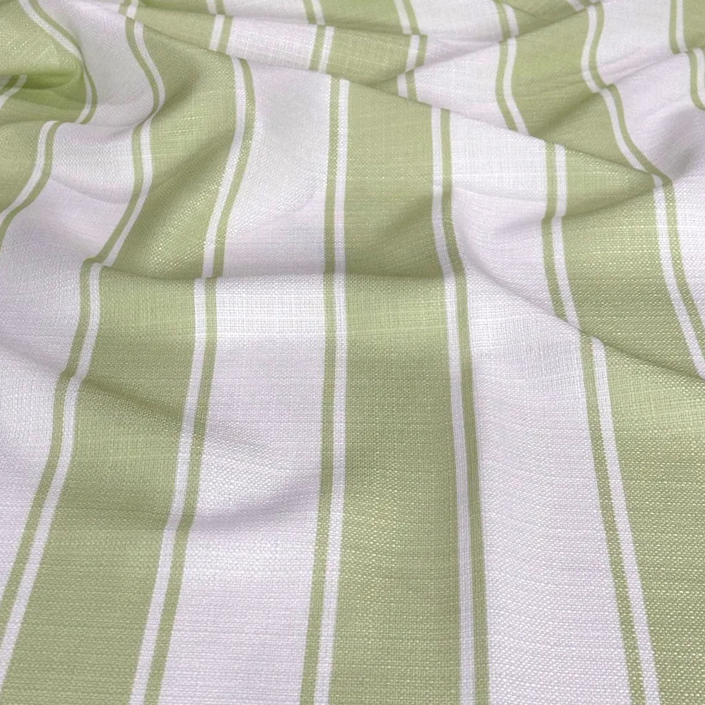 Cabana Stripe (Slub Print) Table Linen in Sage / White