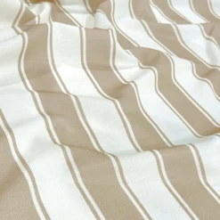 Cabana Stripe (Slub Print) Table Linen in Taupe / White