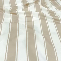 Cabana Stripe (Slub Print) Table Linen in Taupe / White