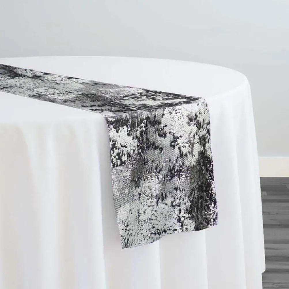 Cascade Jacquard Table Runner in Black and Silver