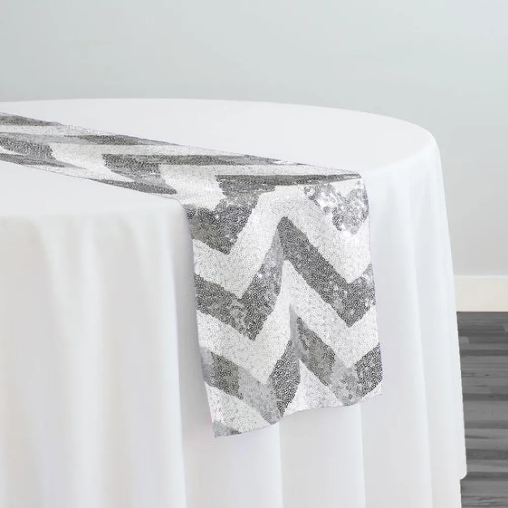 Chevron Glitz Sequins Table Runner in Silver