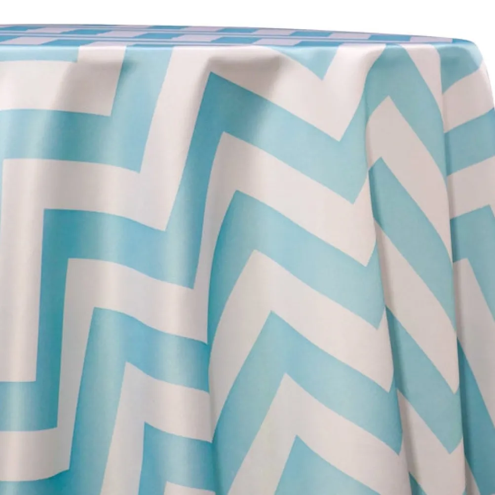 Chevron Print (Lamour) Table Linen in Turquoise and White