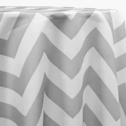 Chevron Print (Lamour) Table Linen in Silver and White