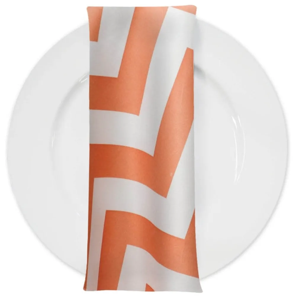 Chevron Print (Lamour) Table Napkin in Orange and White