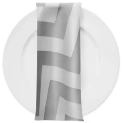 Chevron Print (Lamour) Table Napkin in Silver and White