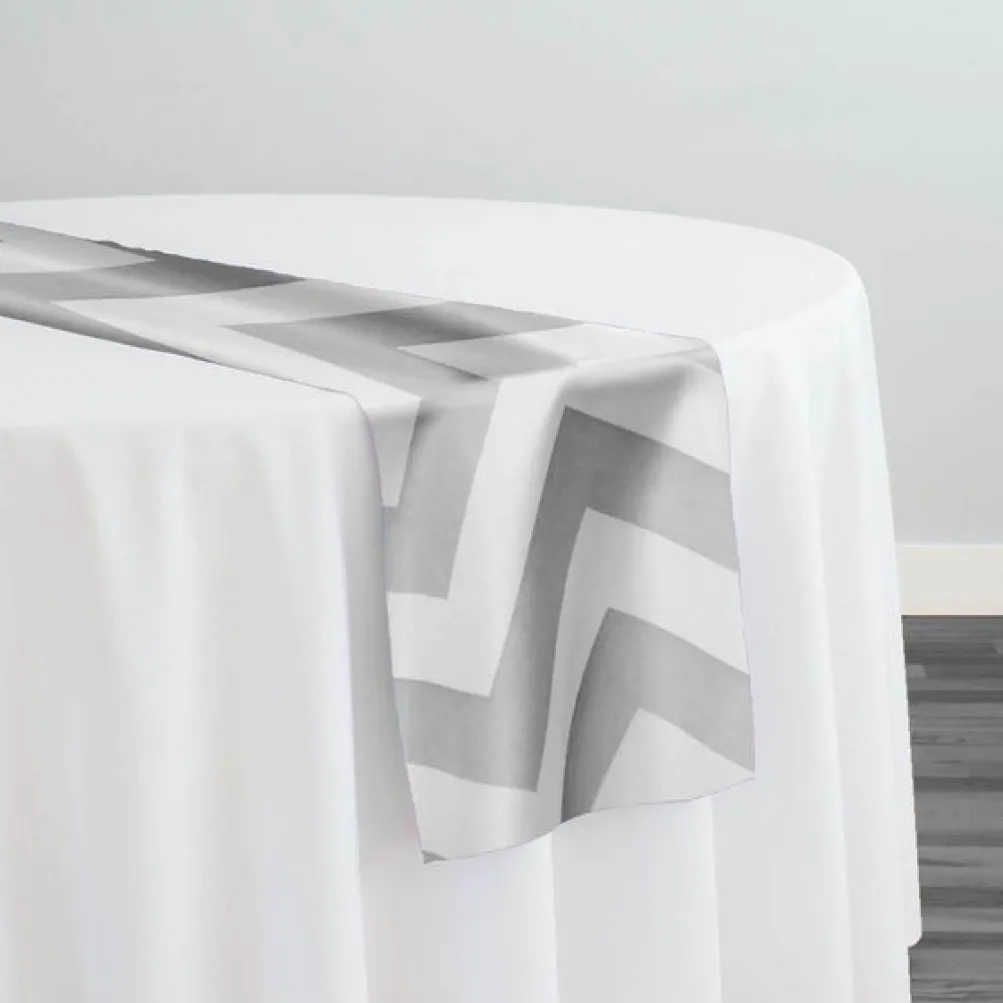 Chevron Print (Lamour) Table Runner in Silver and White