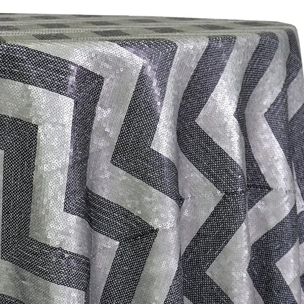 Chevron Sequins Table Linen in Black and Silver