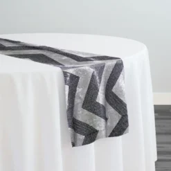 Chevron Sequins Table Runner in Black