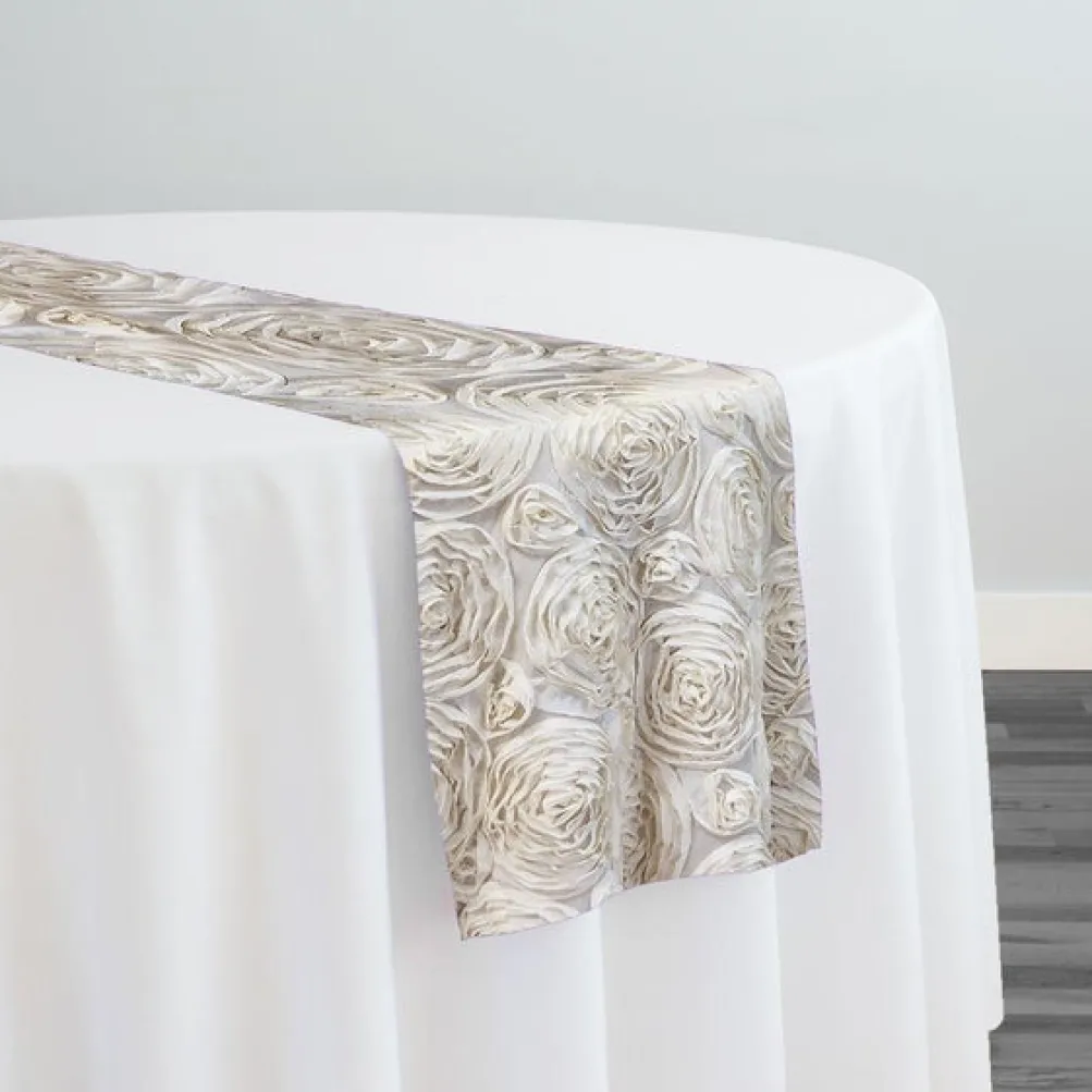 Chiffon Rose (3D) Table Runner in Ivory