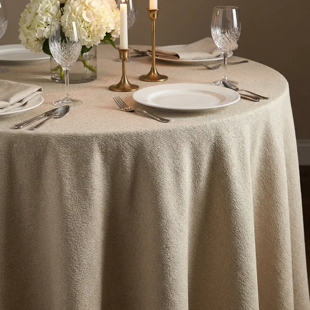 Cloud Chenille Table Linen in Sand