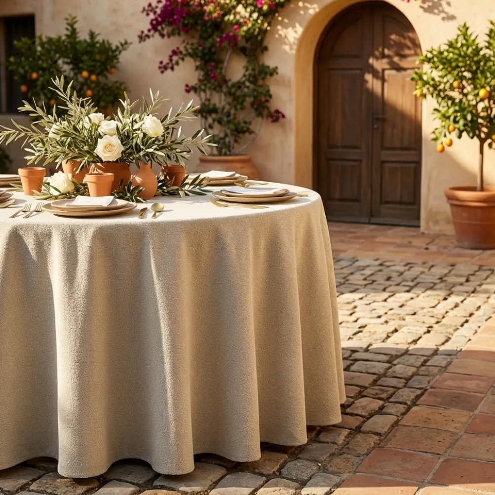 Cloud Chenille Table Linen in Sand