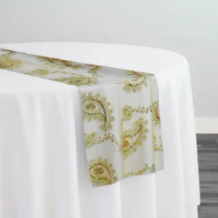 Cocoa Paisley Embroidery Table Runner in Gold