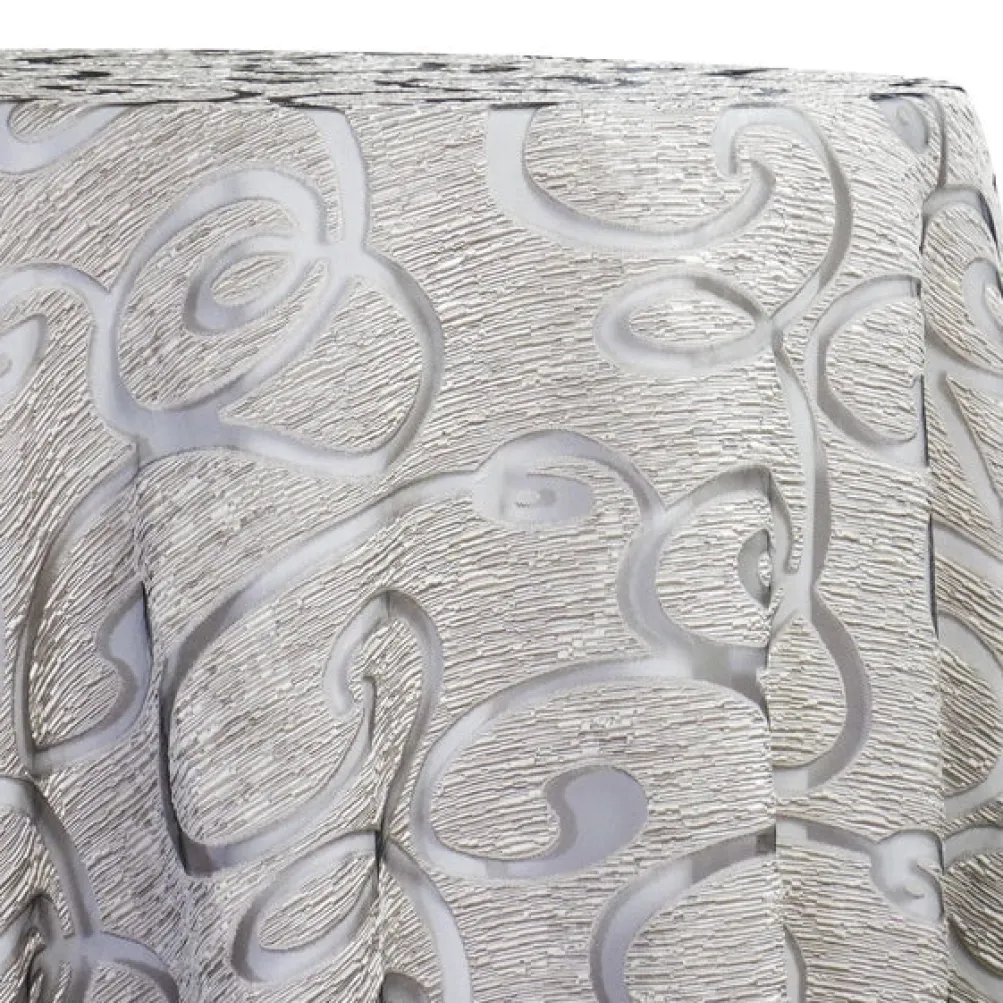 Contempo Scroll Sheer Table Linen in Silver