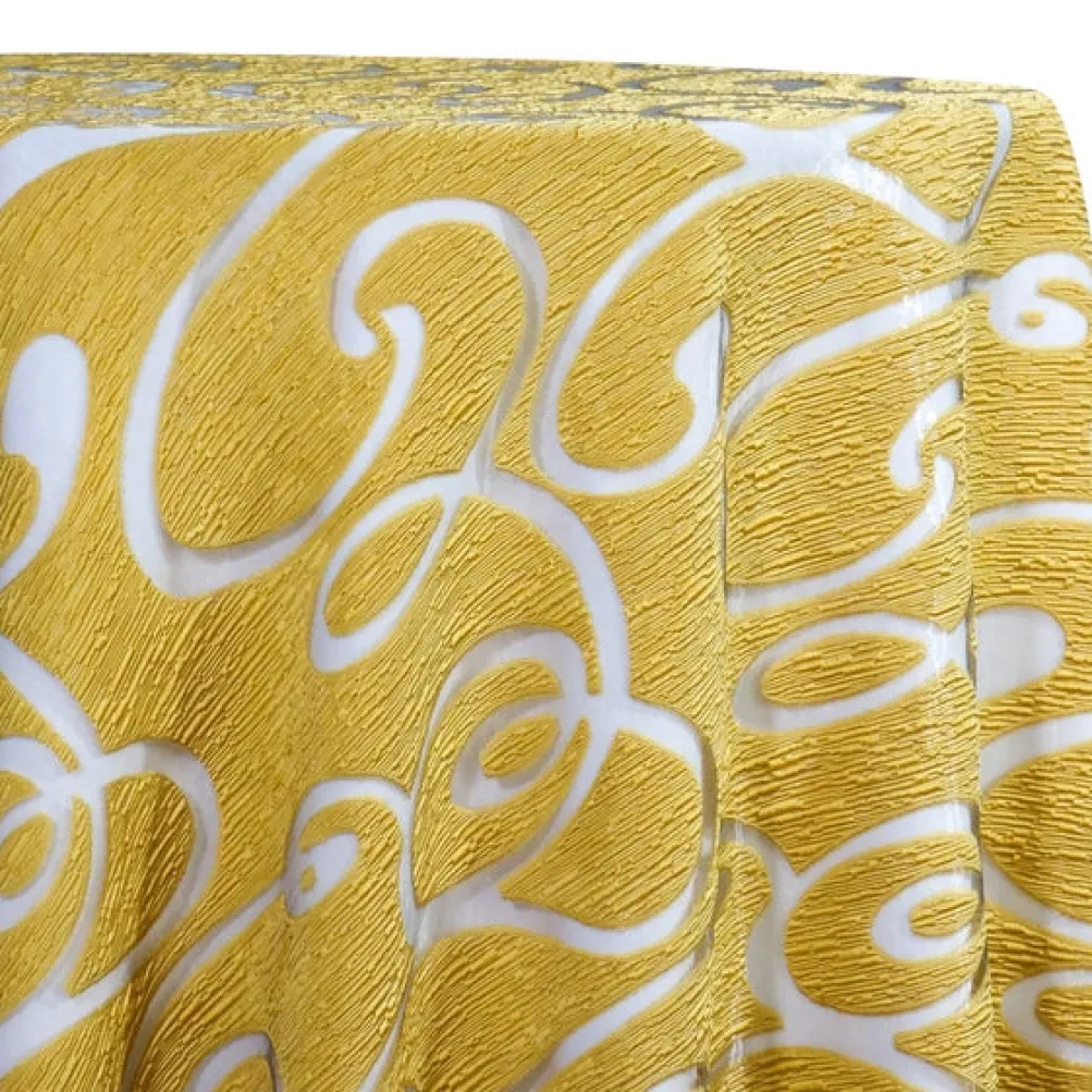 Contempo Scroll Sheer Table Linen in Gold