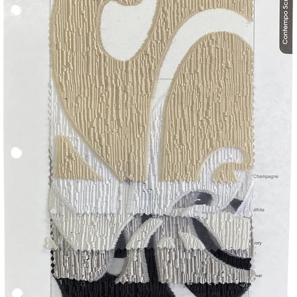 Contempo Scroll Sheer Table Linen in Ivory