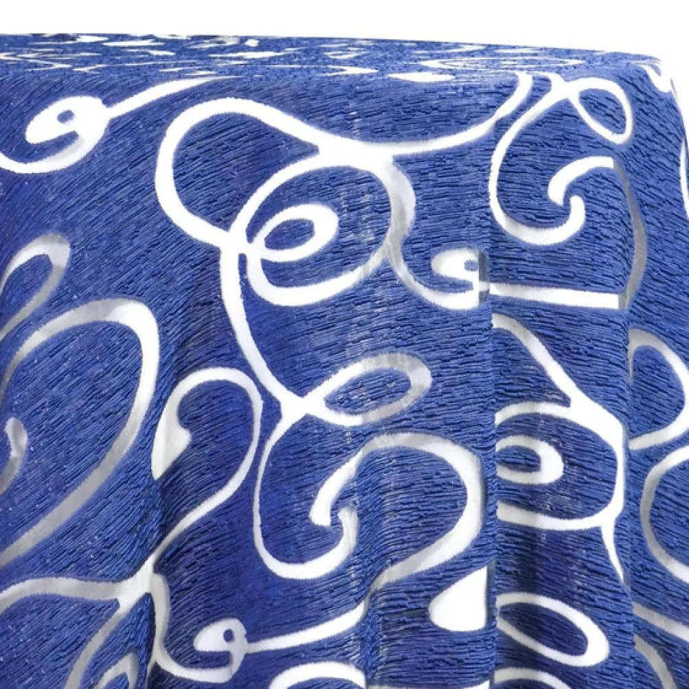 Contempo Scroll Sheer Table Linen in Royal