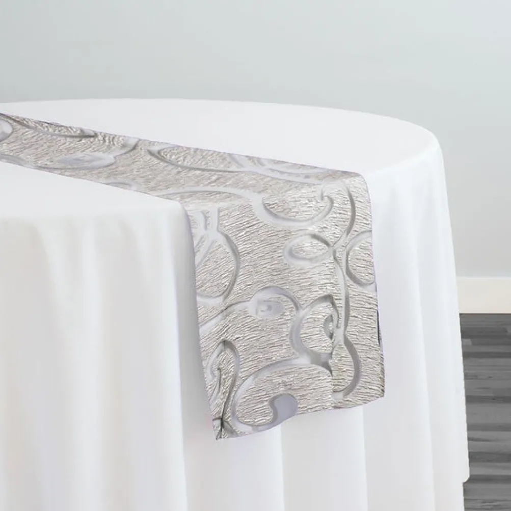 Contempo Scroll Sheer Table Runner in Silver