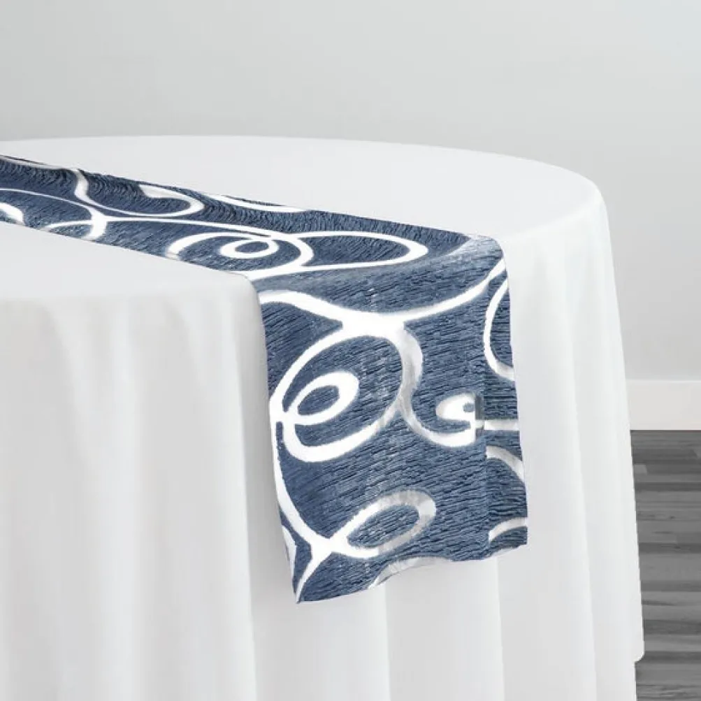 Contempo Scroll Sheer Table Runner in Navy