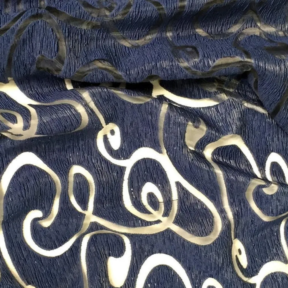 Contempo Scroll Sheer Table Runner in Navy