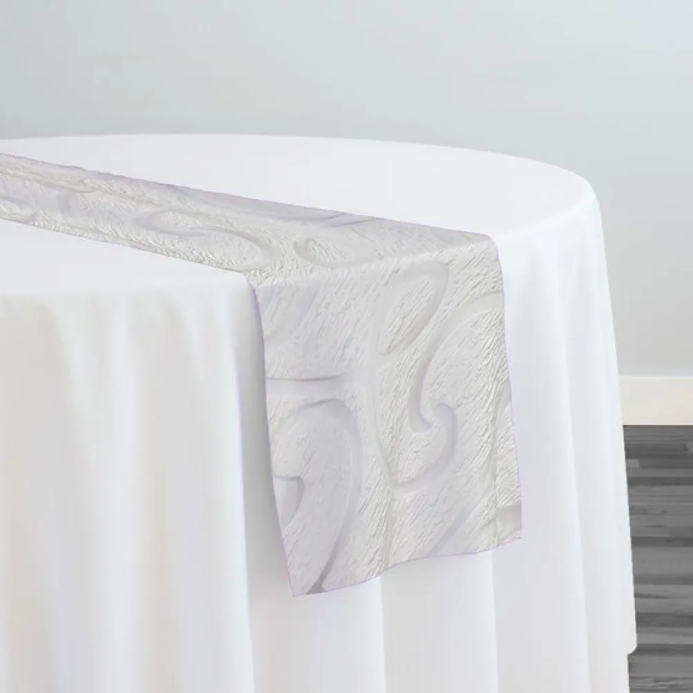 Contempo Scroll Sheer Table Runner in White
