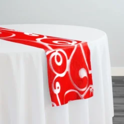 Contempo Scroll Sheer Table Runner in Red
