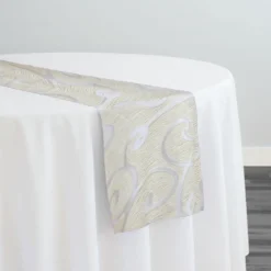 Contempo Scroll Sheer Table Runner in Ivory
