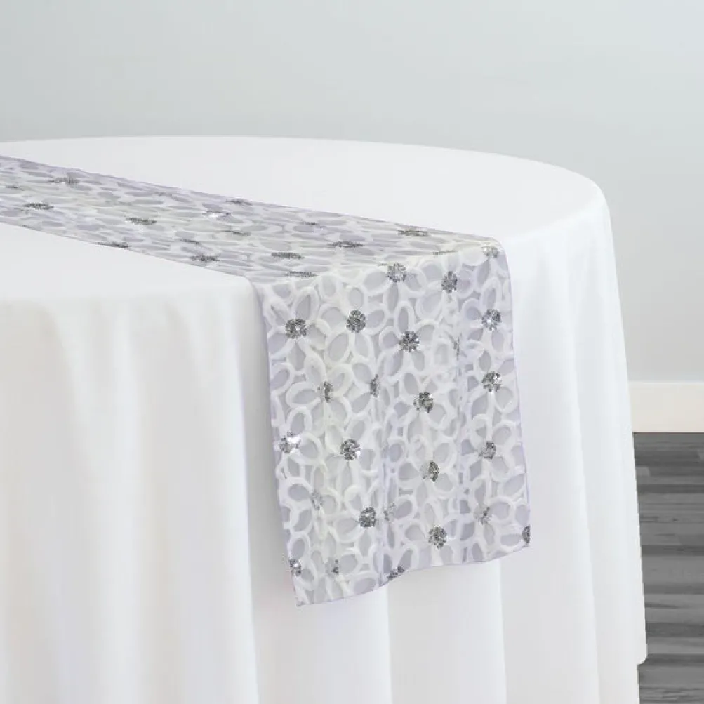 Daisy Sequins Table Runner in White