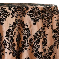 Damask Flocking Taffeta Table Linen in Black on Gold