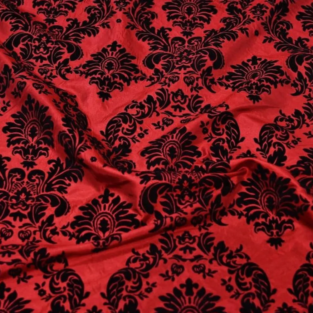 Damask Flocking Taffeta Table Runner in Black on Red