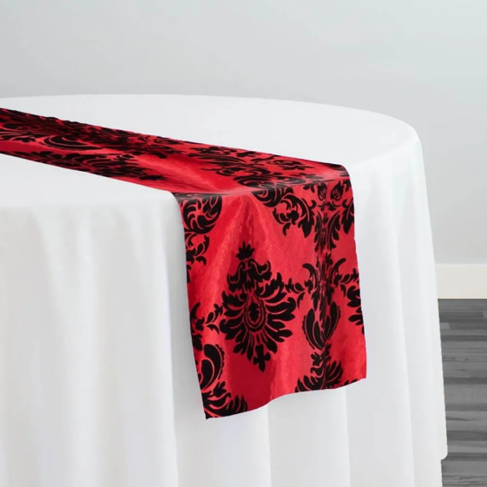 Damask Flocking Taffeta Table Runner in Black on Red