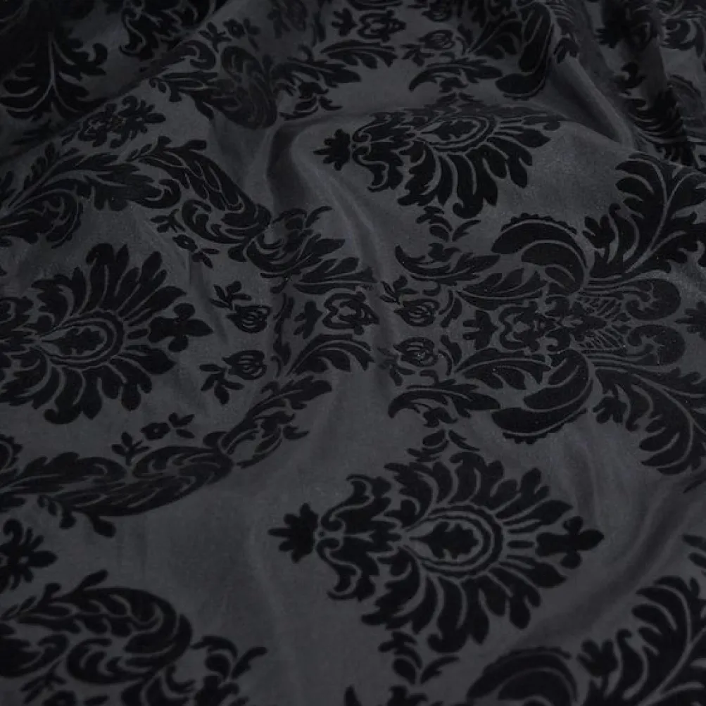 Damask Flocking Taffeta Table Runner in Black on Black