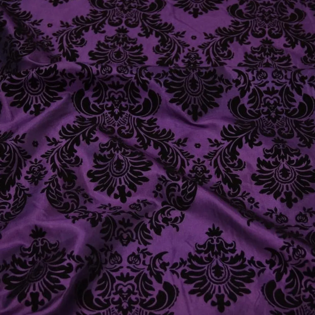 Damask Flocking Taffeta Table Runner in Black on Purple
