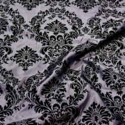 Damask Flocking Taffeta Table Runner in Black on Silver