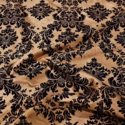 Damask Flocking Taffeta Table Runner in Black on Gold