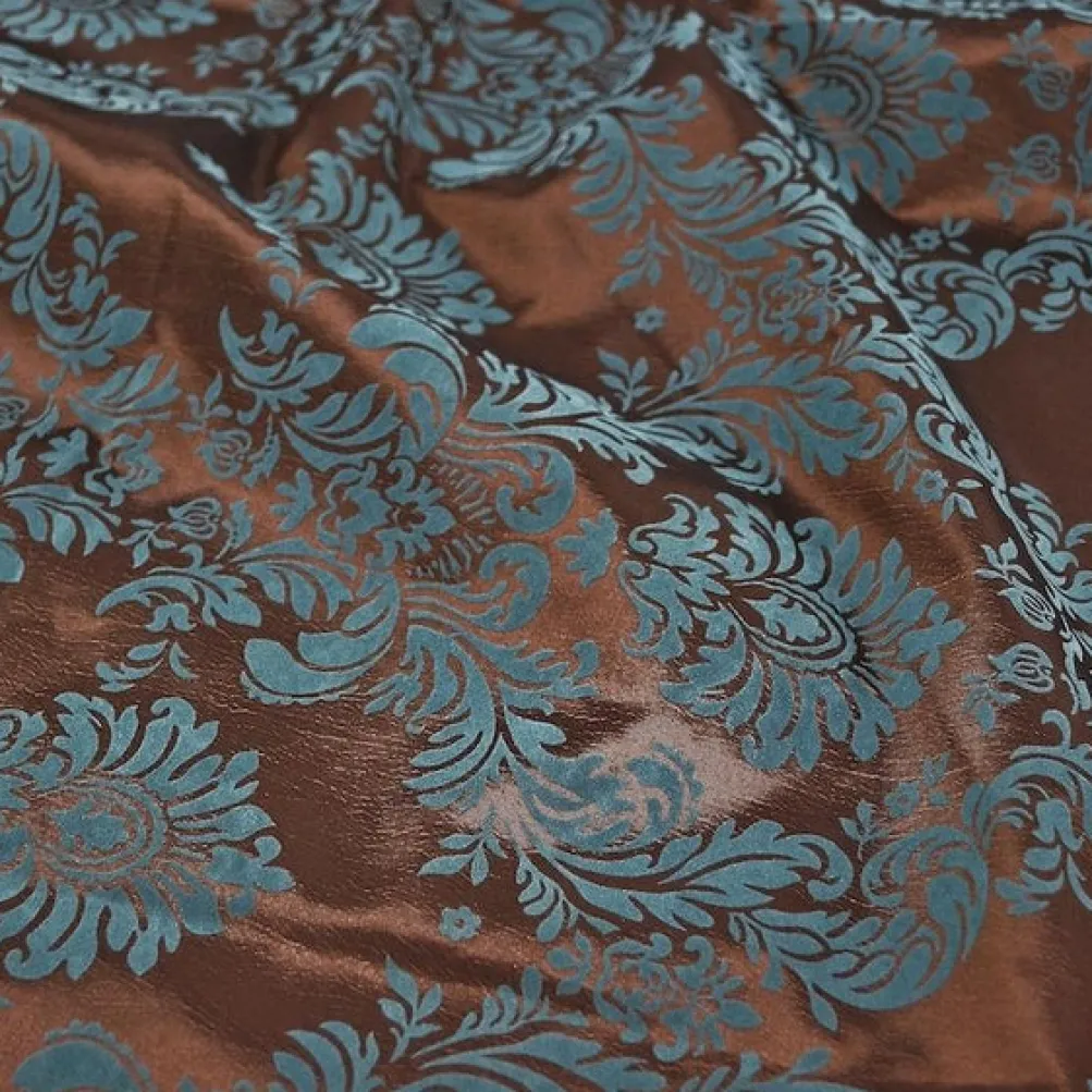 Damask Flocking Taffeta Table Runner in Turquoise on Brown