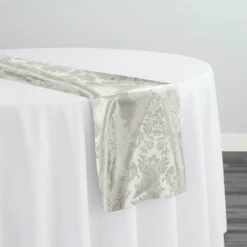Damask Flocking Taffeta Table Runner in Ivory on Ivory