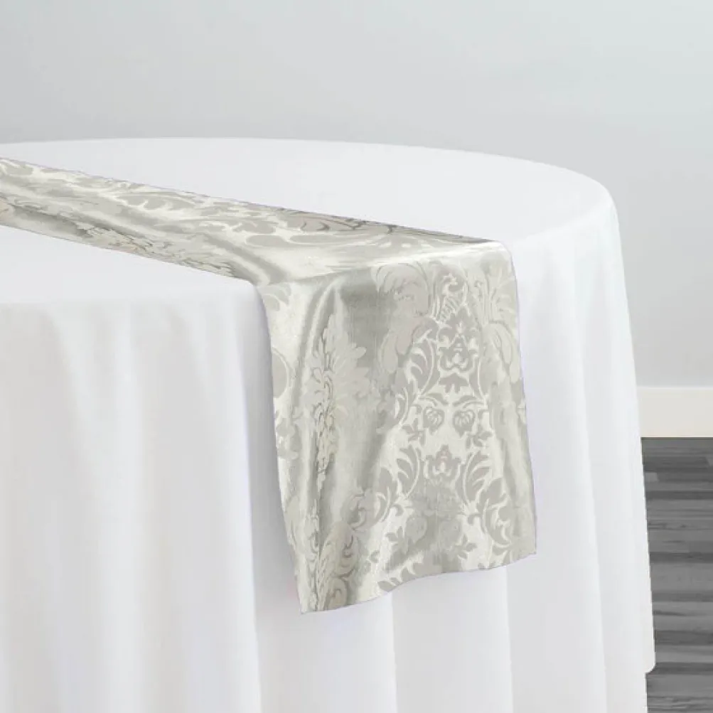 Damask Flocking Taffeta Table Runner in Ivory on Ivory