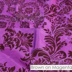 Damask Flocking Taffeta Table Runner in Brown on Magenta