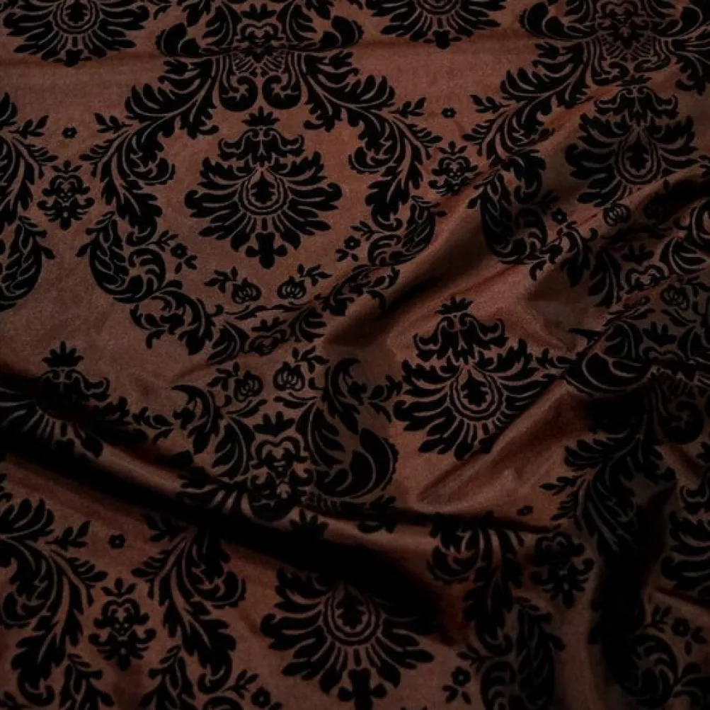 Damask Flocking Taffeta Table Runner in Black on Brown