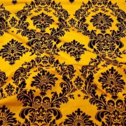Damask Flocking Taffeta Table Runner in Black on Yellow