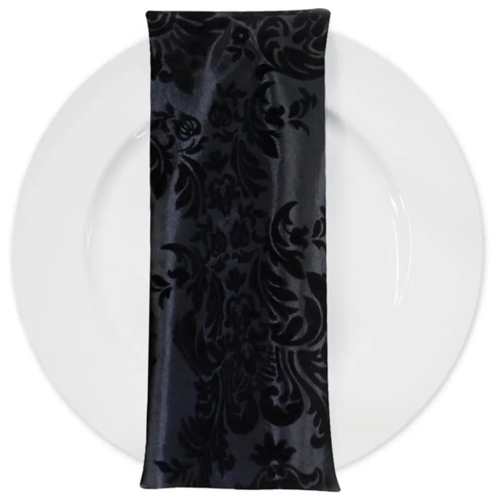 Damask Flocking Taffeta Table Napkin in Black on Black